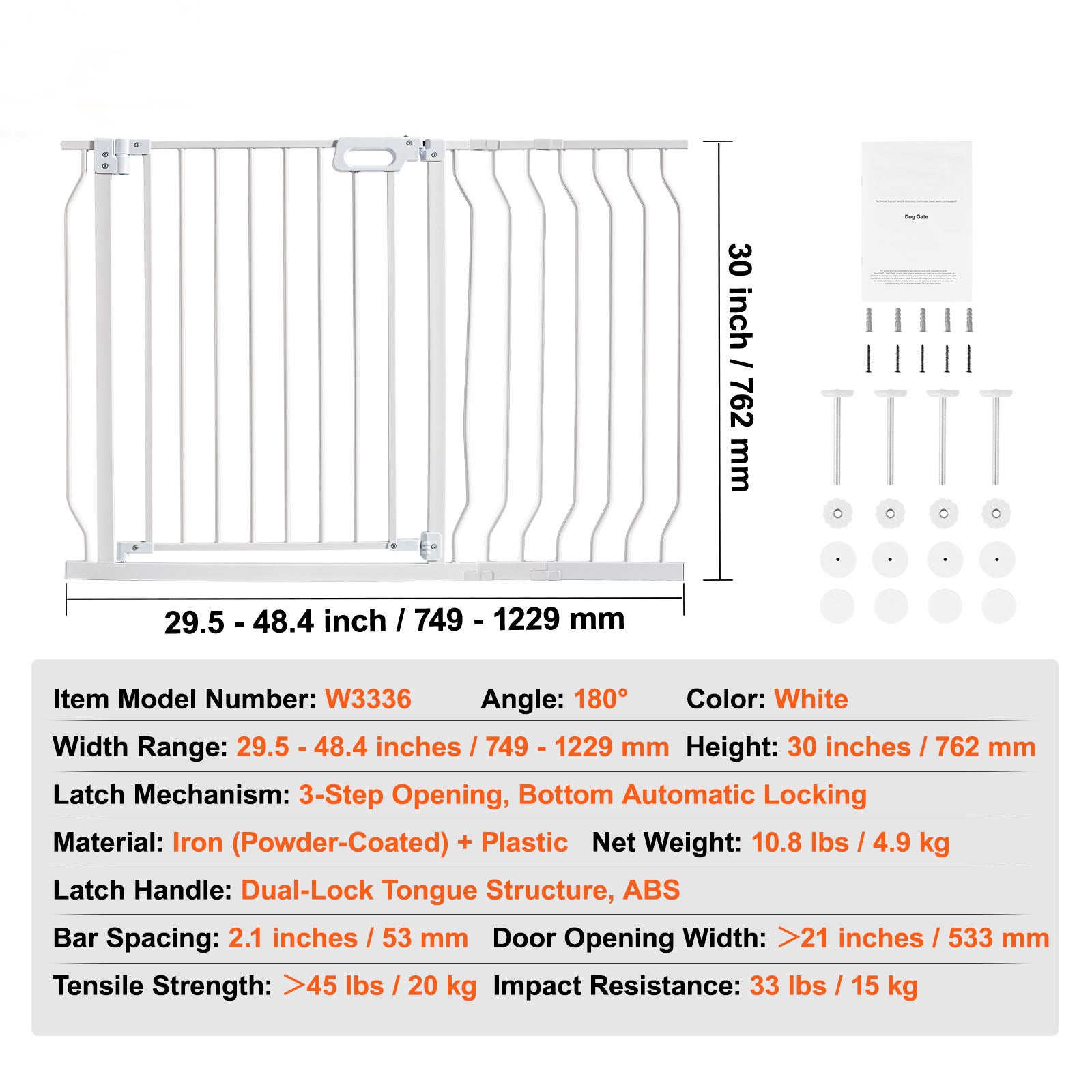 Barrière pour bébé extra large, 75 à 118 cm, Hauteur 76 cm, Barrière auto-fermeture Easy Step pour enfants et animaux SucceBuy - 9