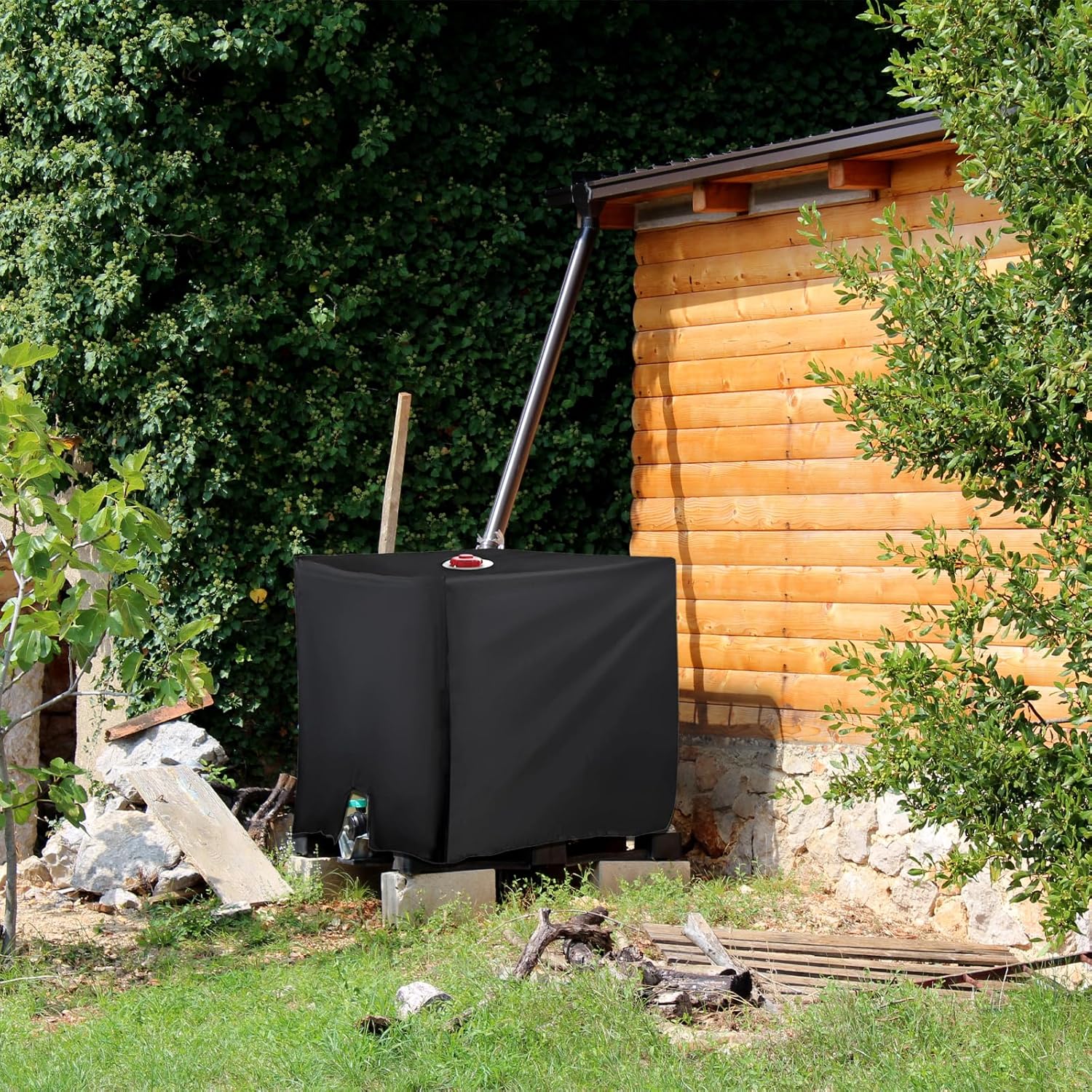 Pokrowiec ochronny UV do zbiornika na wodę IBC 1000 l – 120 x 100 x 116 cm – odpowiedni do zewnętrznych zbiorników na deszczówkę – czarny - 5