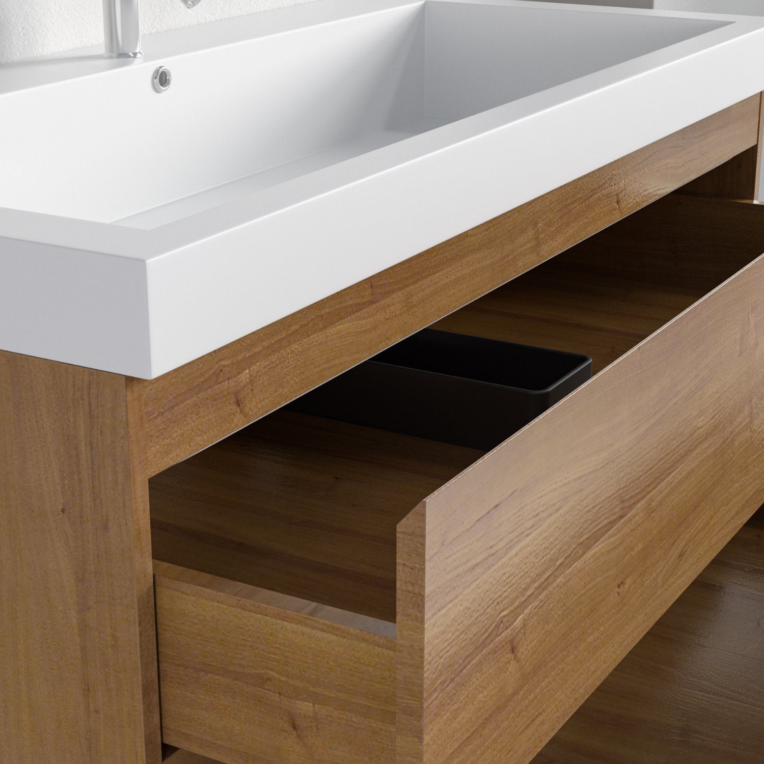 Mobili da bagno sospeso con lavabo 100 cm con colonna rovere dorato - LOMAZOO Avalon - 4