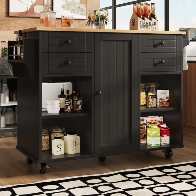 Ilot Central De Cuisine Avec 6 Tiroirs En MDF Et Métal - Blanc Et