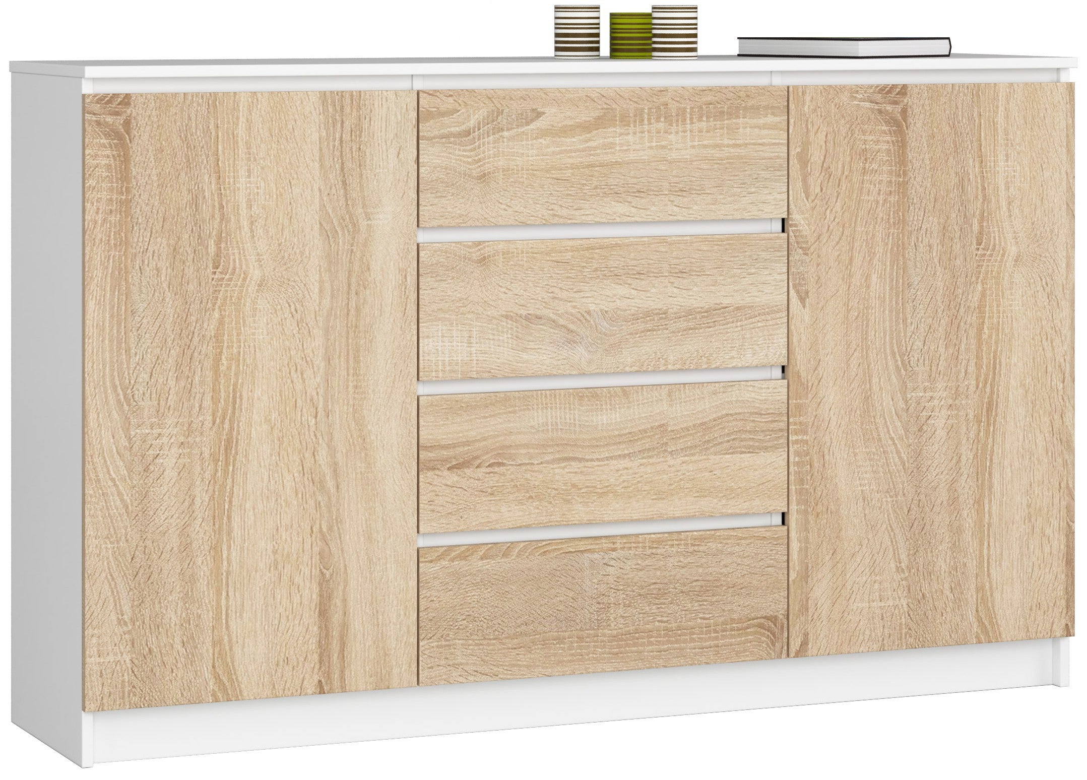 BELLEZE Credenza Moderna Stile Fattoria, 152 Cm, Con 3 Cassetti E 4 Ripiani Regolabili. Mobile Consolle Buffet Salvaspazio, Colore Lavaggio Grigio, Portata 31,8 Kg.