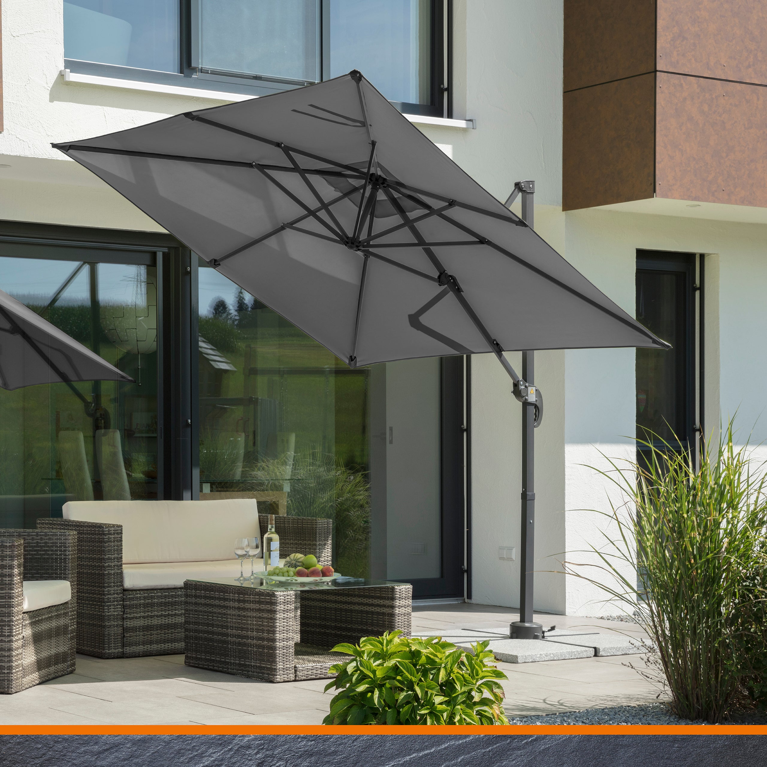 Parasol déporté Schneider Rhodos Junior anthracite, 270 x 270 cm – rotatif 360°, avec housse - 5