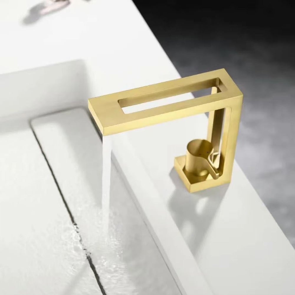 Mitigeur Lavabo Haut Or Brossé SHANFO – Robinet Salle De Bain Monocommande Design Moderne, Acier 304 Sans Plomb