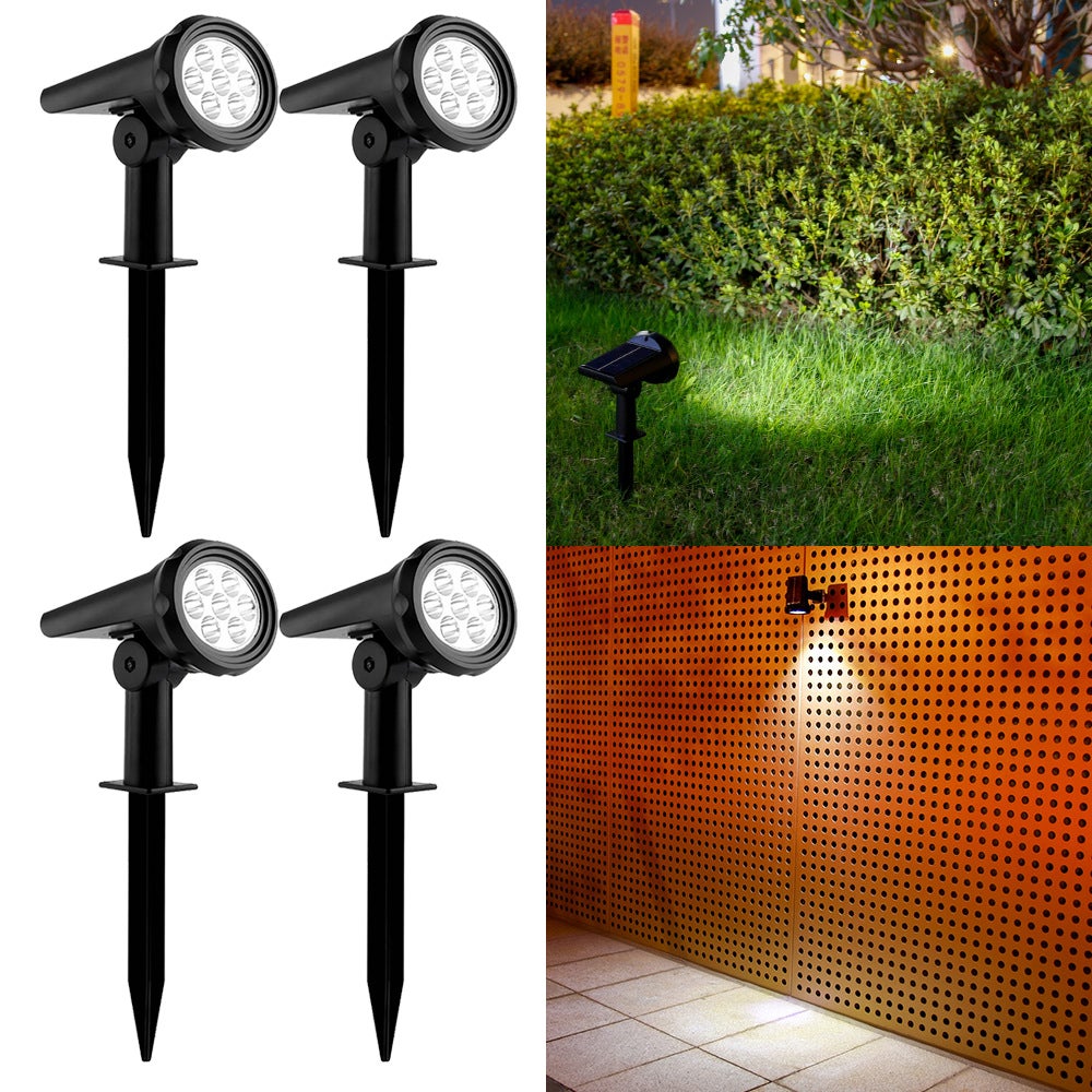 Zestaw 4 wodoodpornych lamp solarnych zewnętrznych, dodatkowe oświetlenie solarne do ogrodu, 7 LED [trzy poziomy białego światła]