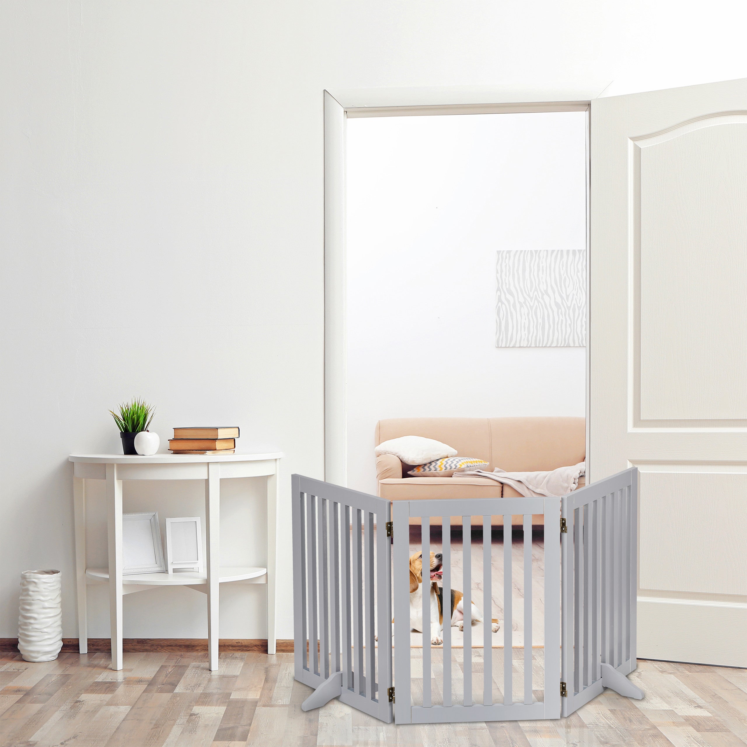 Cancelletto Di Sicurezza Per Bambini E Animali | 4 Pannelli MDF 70x207cm | Barriera Per Scale E Porte