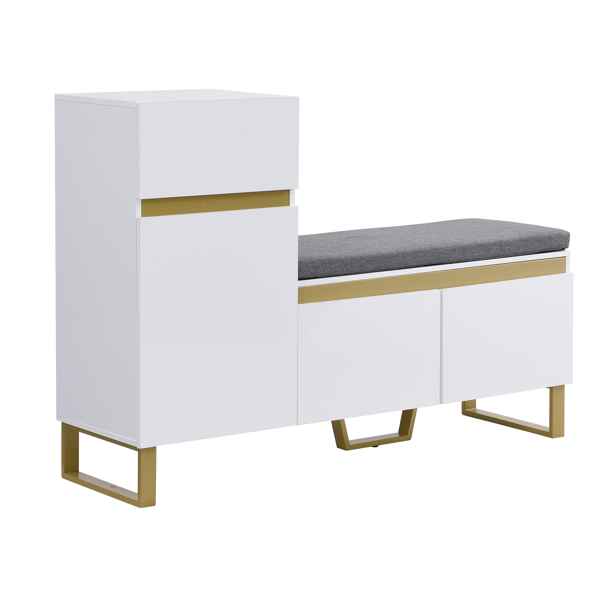 Meuble à Chaussures 120x35x85 cm - Avec 1 Tiroir et 3 Portes - Banc à Chaussures - Blanc et Doré - 9