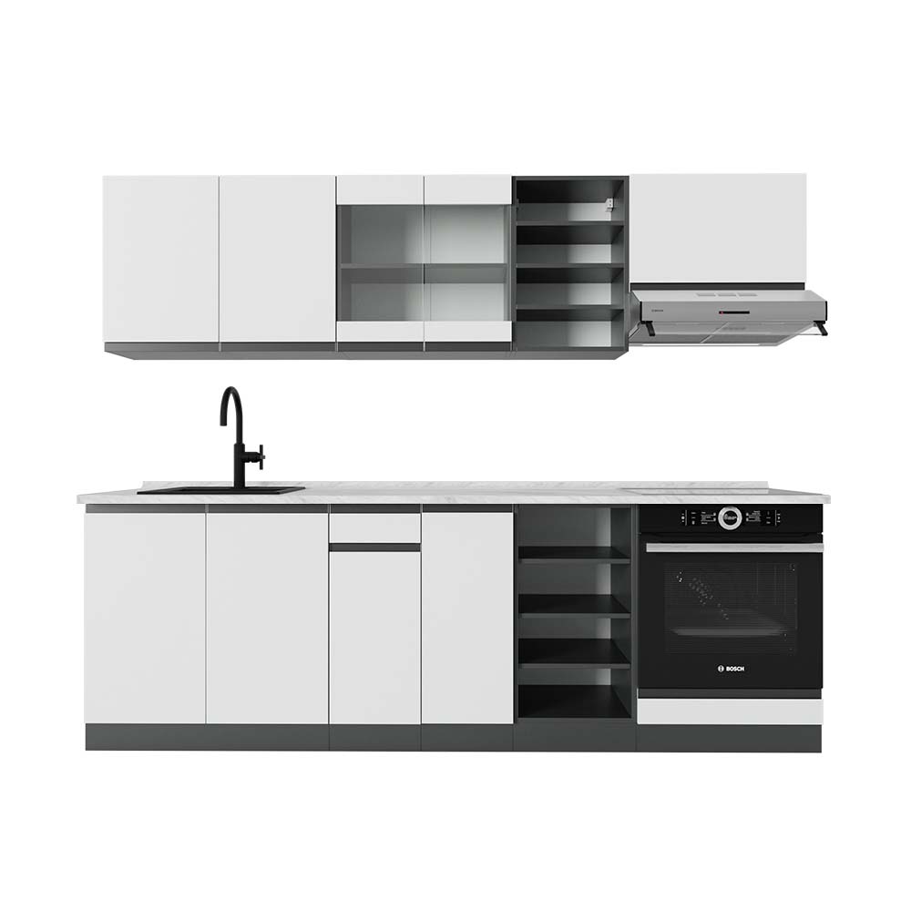 Vicco Zabudowa kuchenna R-Line, Biały/antracyt, 240 cm J-Shape, BP Marmur