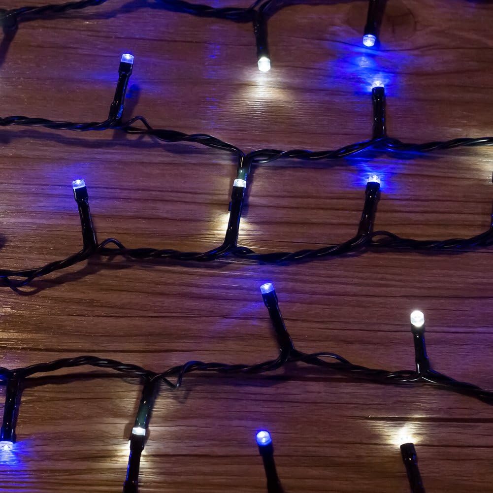 (Bleu), 20 m, 200 LED, guirlande lumineuse bicolore sur câble vert avec 8 modes de fonctionnement, idéale pour l'intérieur et l'extérieur pour Noël, - 3