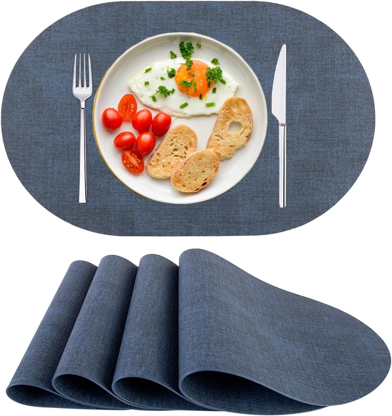 Zestaw 4 zmywalnych, antypoślizgowych, odpornych na ciepło podkładek ze skóry PU na stół jadalny, do kuchni, na Boże Narodzenie, w kolorze ciemnonieb