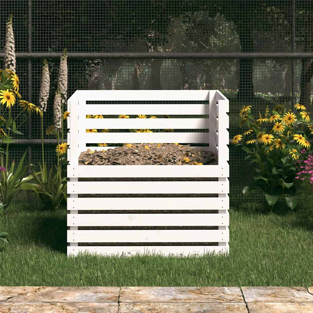vidaXL Composteur Blanc 80x80x78 cm Bois massif de pin - 3