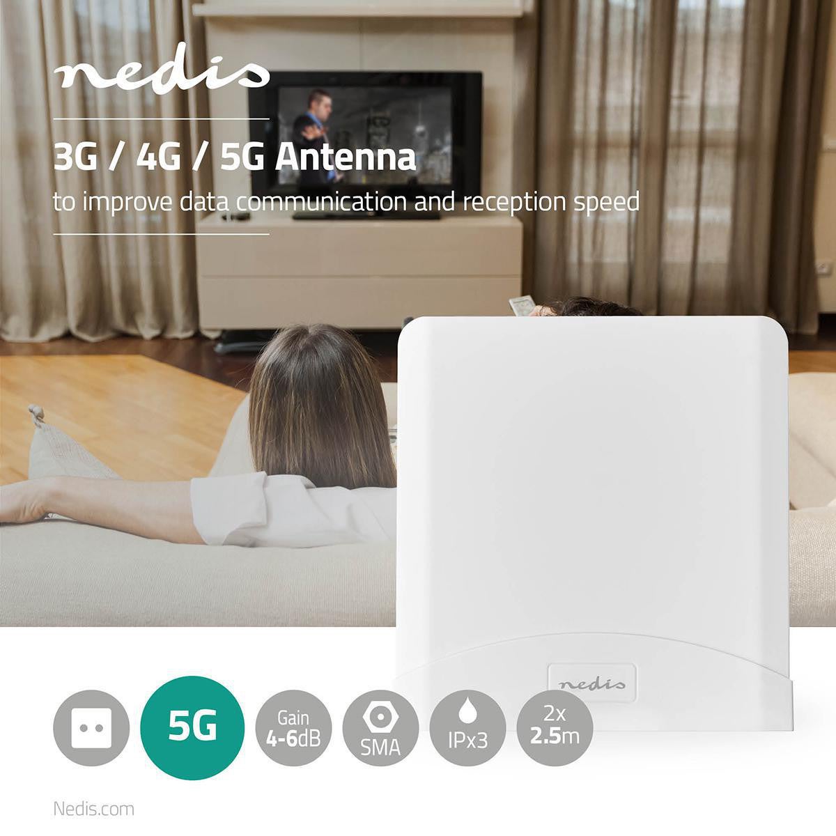 NEDIS Antenne 5G / 4G / 3G Intérieur ou extérieur 698-5000 MHz Blanc - 2
