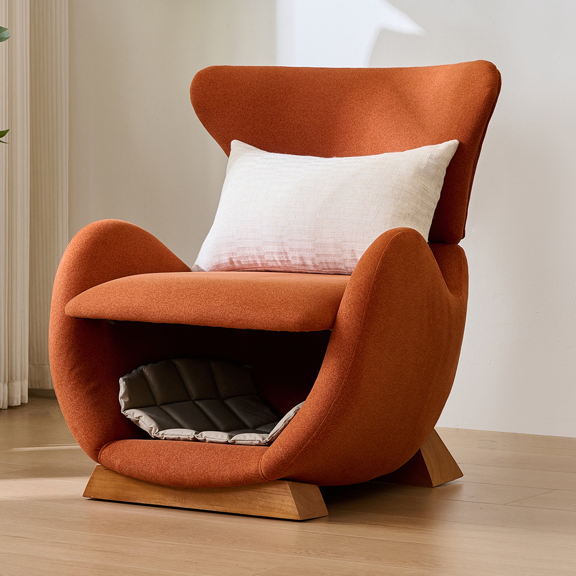 Fauteuil lounge avec 1 niche pour chat - 66 x 69 x 76 cm - Tissu anti-griffures et bois - Rouge brique - 3