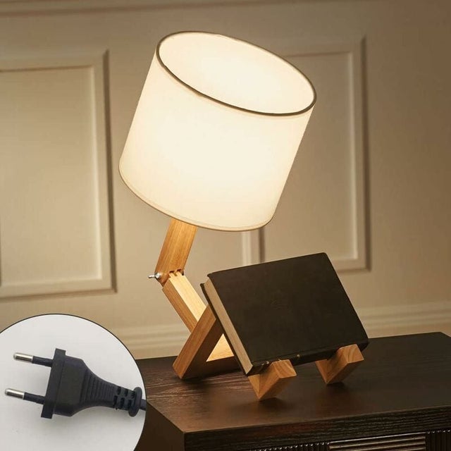 Réglable peut mettre des livres Bois Lampe de chevet avec la nuance de lampe de tissu Vis E27 Pour Eclairage décoratif [Classe énergétique A]