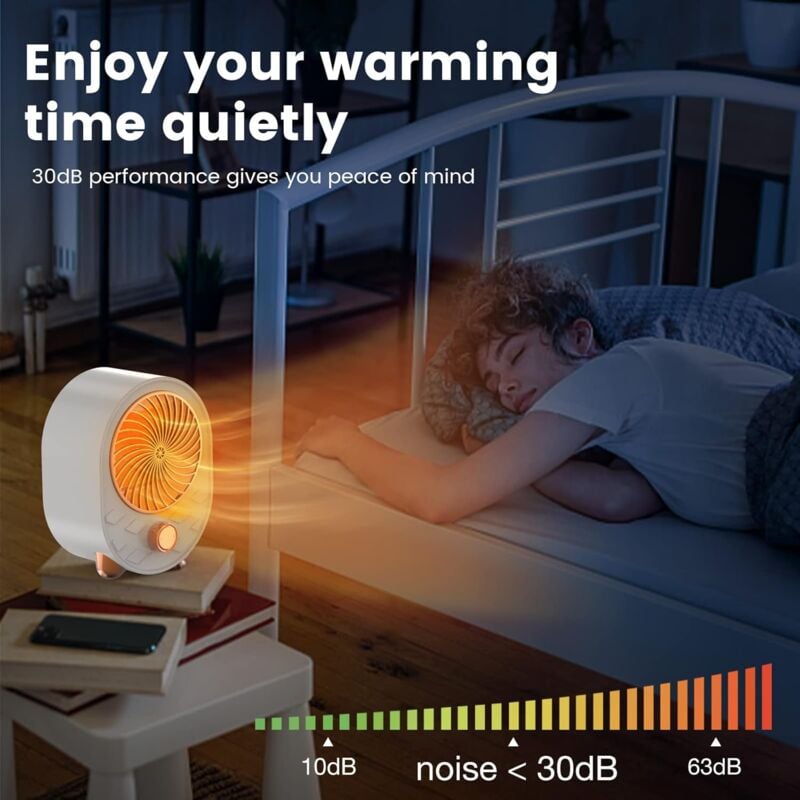 Termoventilatore in ceramica - Termostato regolabile - Protezione contro il surriscaldamento - Sistema antiribaltamento - Bianco - 4