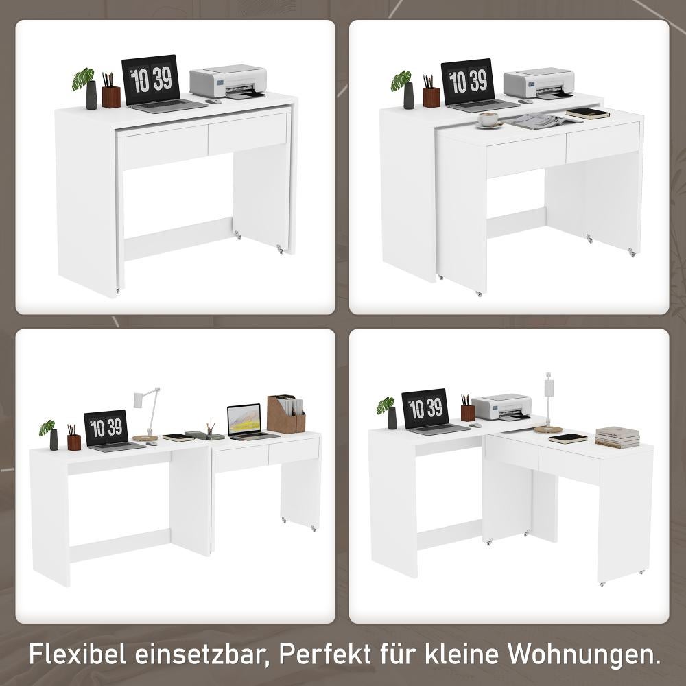 Bureau compact 2-en-1 avec commode intégrée, pliable et mobile, bois massif 1,8 cm, roulettes avec frein, multifonction pour petits espaces - 2