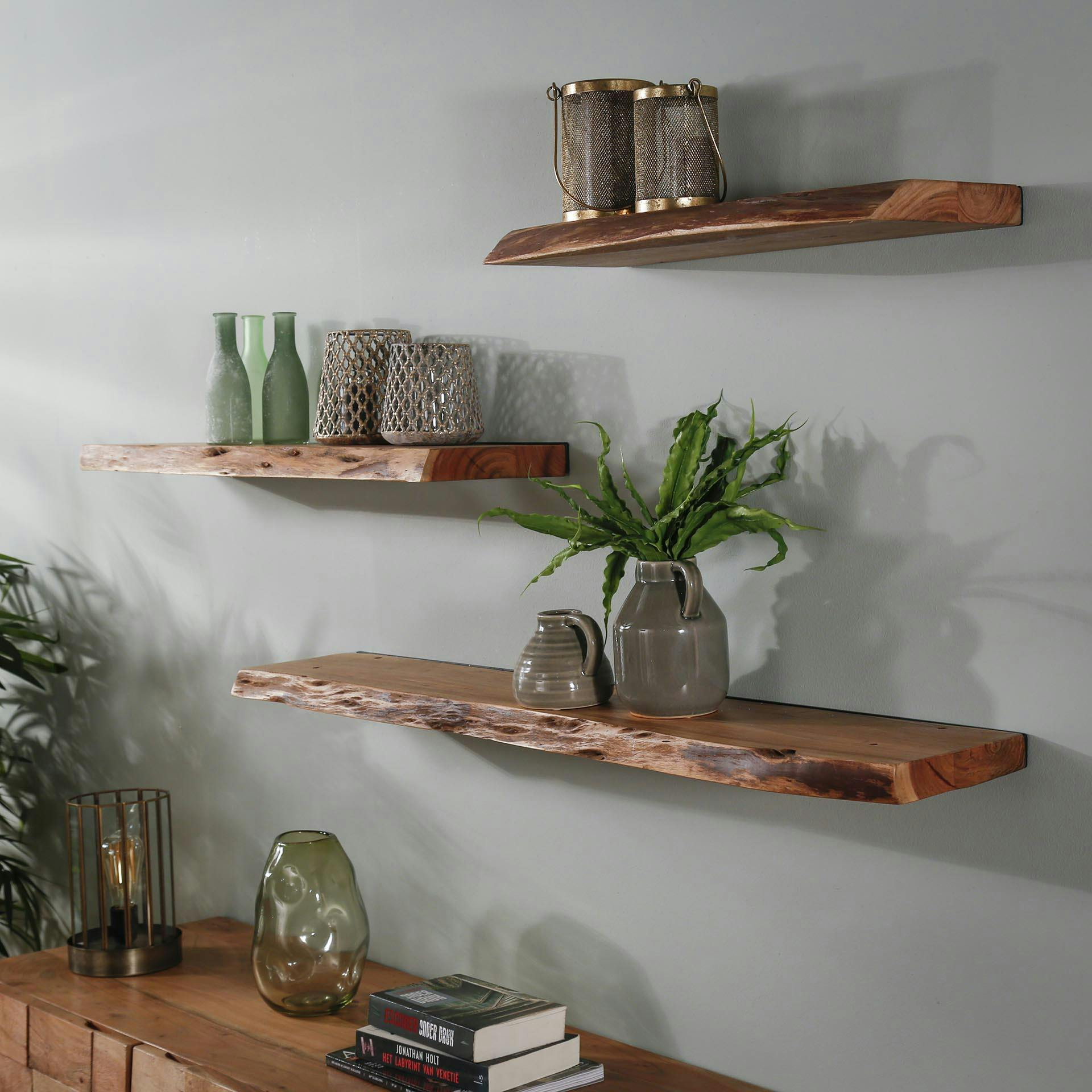 Etagère murale bois massif bordure naturelle 120 cm MELBOURNE - 2