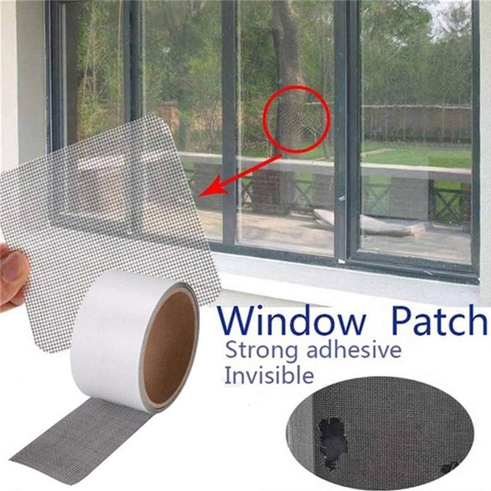 Kit de reparación de mosquiteras para puertas y ventanas de fibra de vidrio, adhesivo fuerte, cinta de reparación de 5 x 500 cm (paquete de 2, gris) - 4