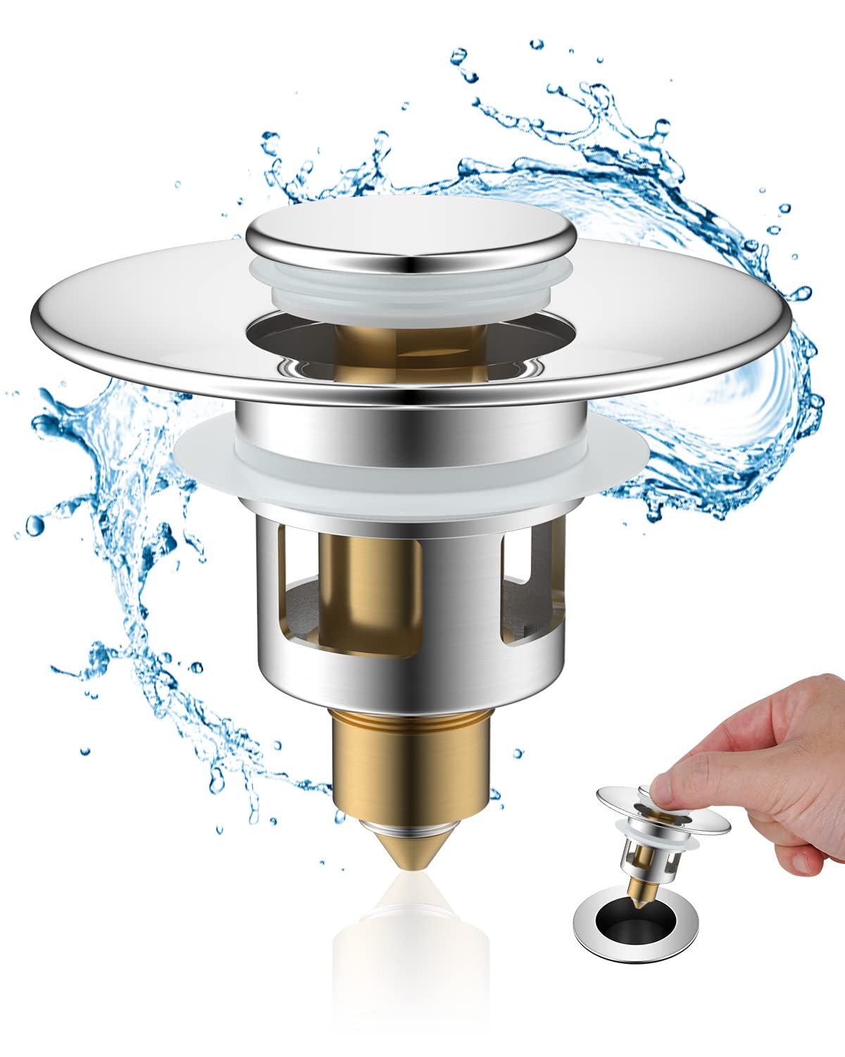 2 Pièces Bouchon de lavabo inox, Pop up Bouchon de vidage Universel, Bouchon de Vidange Amélioré, Flitre de Vidange Anti-Bloqué, Avec filtre net, pour Cuisine, Lavabo (Orifice de Vidange 34-40mm