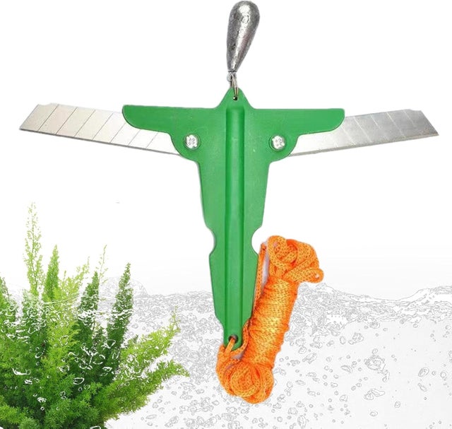 Coupe- pour aquatiques, désherbeur d'eau, coupe- , coupe- aquatique en acier inoxydable avec cord de 5 m, accessoires de pêche