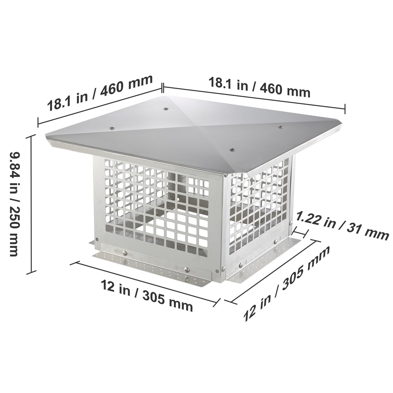 Chapeau de cheminée 304,8x304,8 mm, acier inox 304, accessoires durables, installation facile, pour conduits en maille, argent SucceBuy - 2