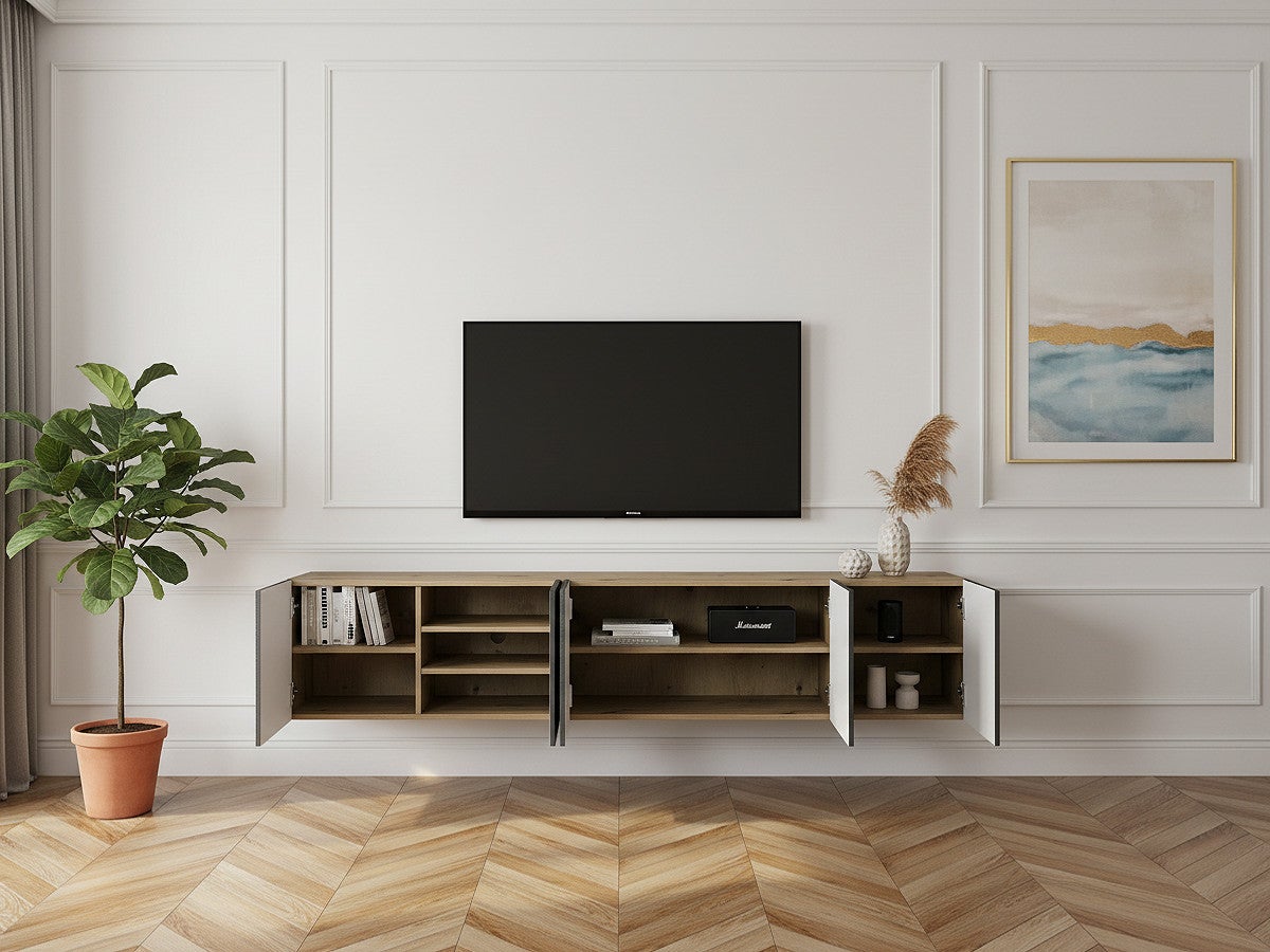Meuble TV suspendu 200 cm ALICE BOBOCHIC Gris foncé | Leroy Merlin