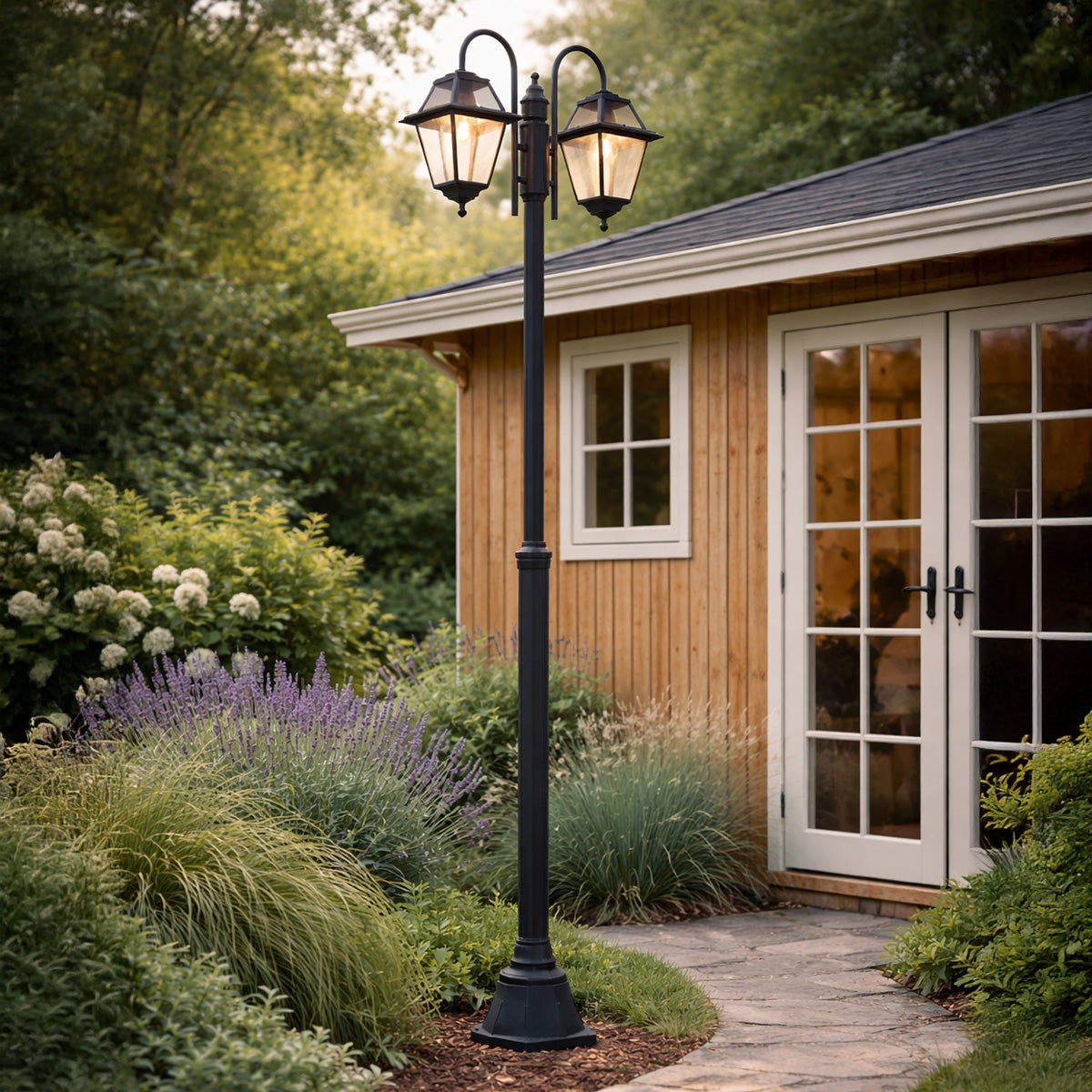Lanterna da esterno classica nera 235 cm 2 luci IP44 - Berta - 2