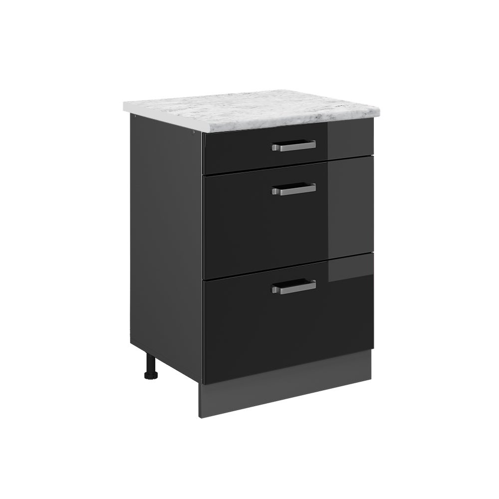 Vicco Szafka dolna do kuchni R-Line, Czarny wysoki połysk, 60 cm BR Marmur