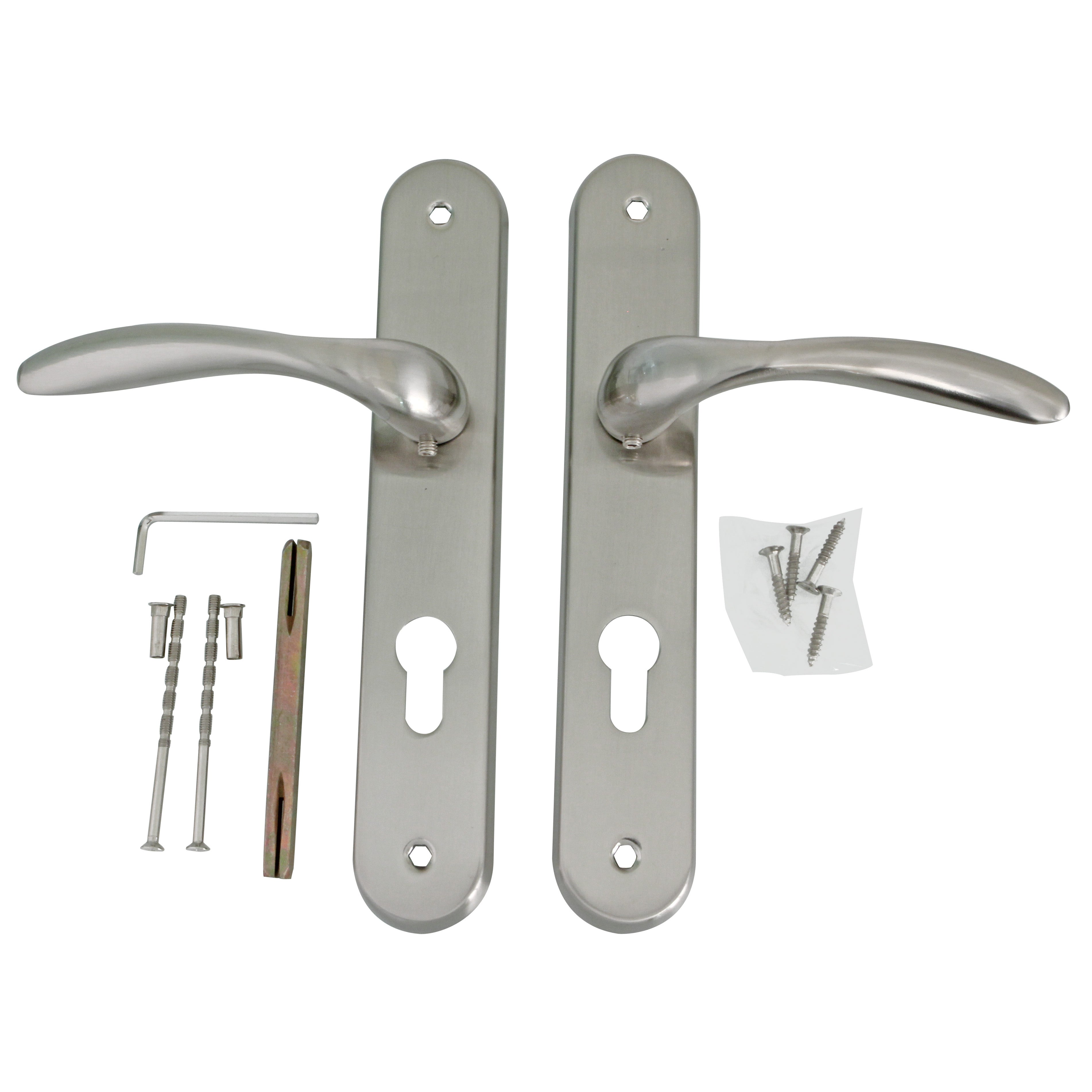 Amig - Set Maniglia per Porta - Modello Lena - Acciaio - 238 x 40 mm - Serratura di 85 mm - Colore: Cromato opaco - 4