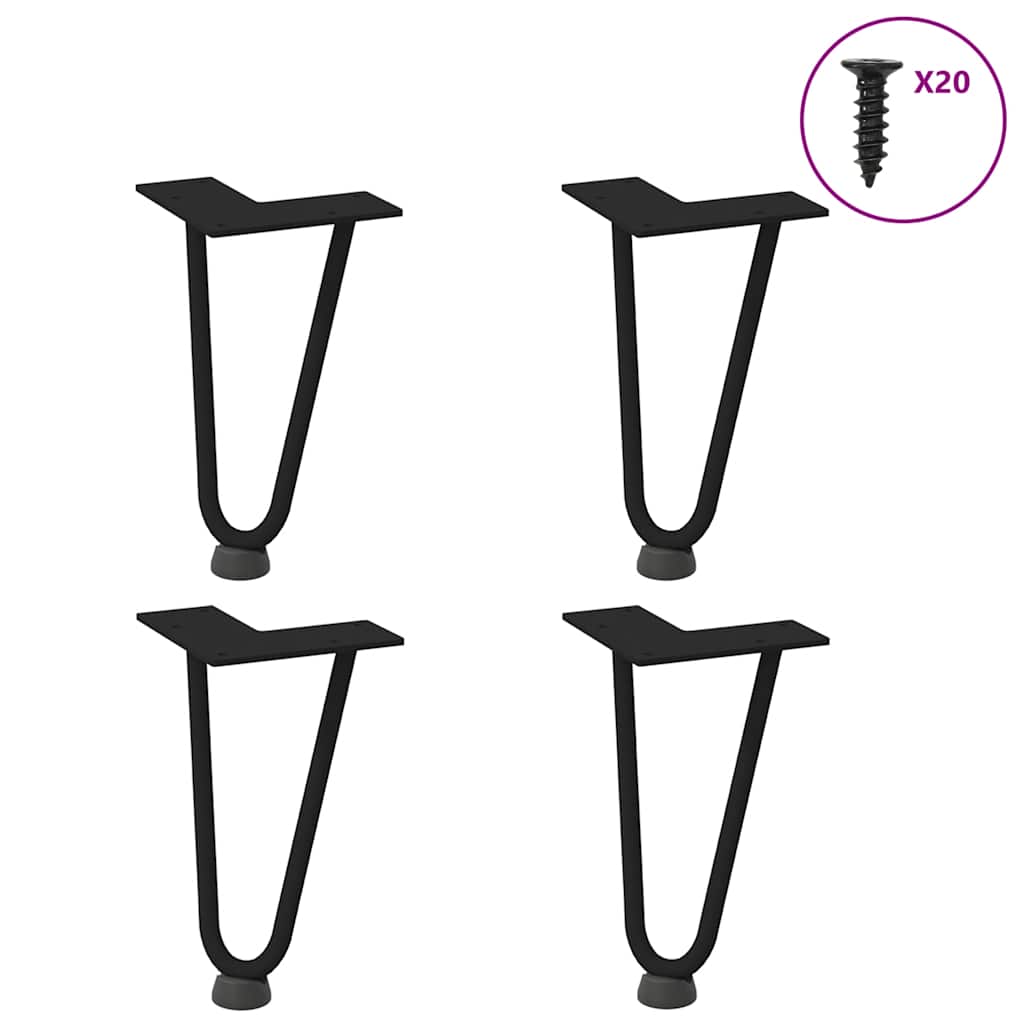 Nogi do stolika kawowego w kształcie spinki do włosów 4 szt. Czarne 20 cm Stal lite vidaXL