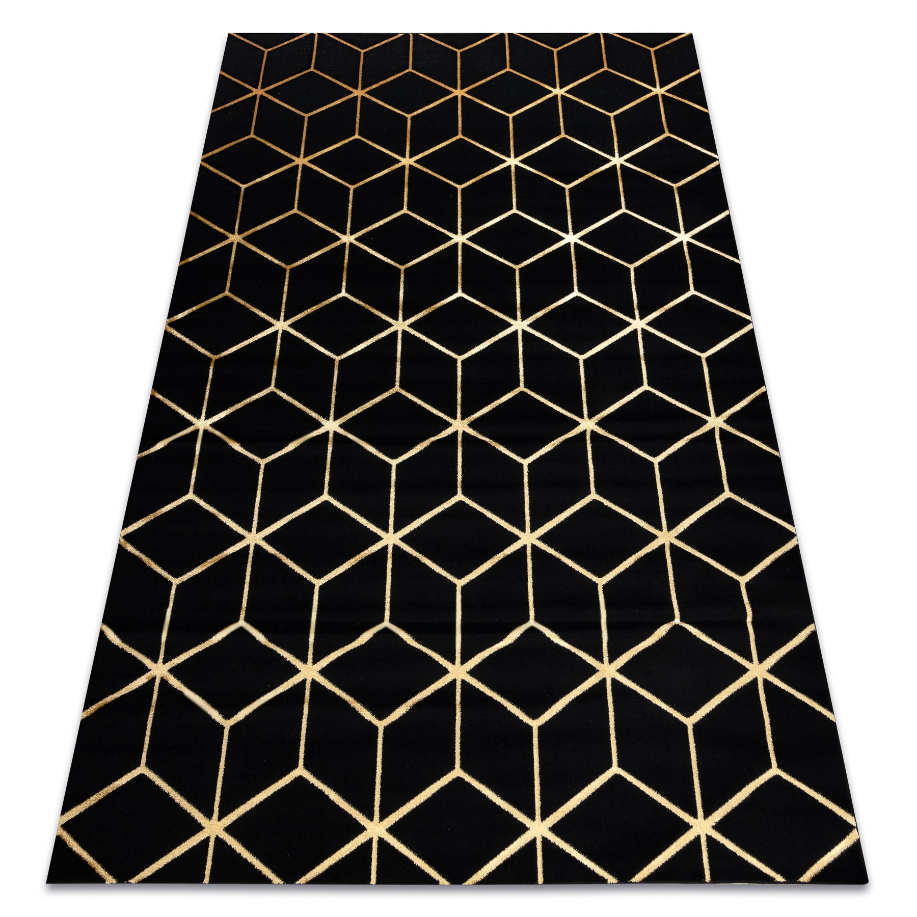 Dywan GLOSS 3D nowoczesny 409C 86 Sześcian, stylowy, glamour, art deco czarny / złoty 240x330 cm
