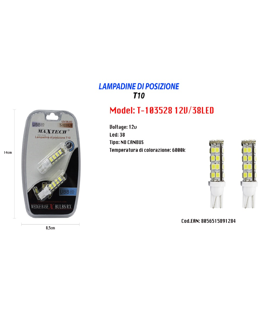 Trade Shop - Lampadine Di Posizione 12v 38led T10 Maxtech T-103528 Lampadine Ultra Luminose - - 2