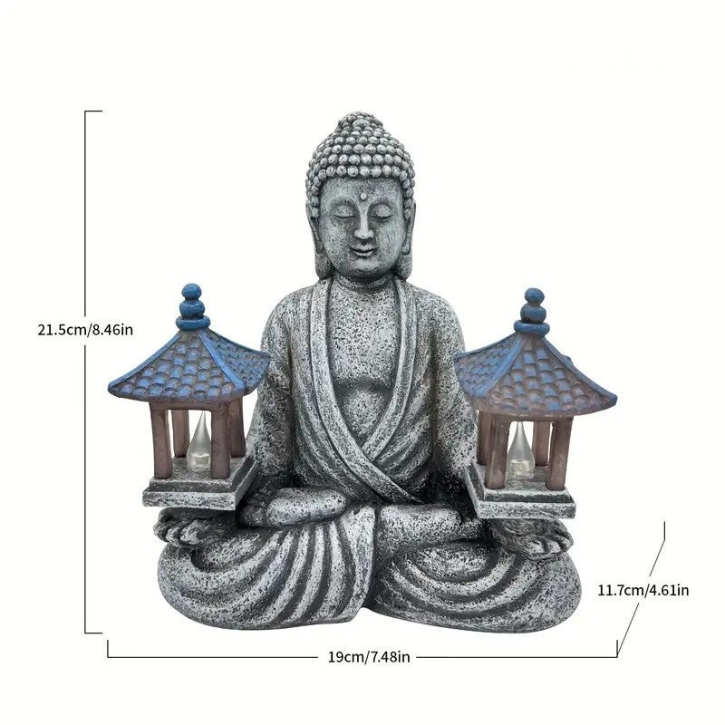 Statues de Bouddha en résine à énergie solaire, décoration de jardin, statues de Bouddha, artisanat en résine, phares de Bouddha - 2