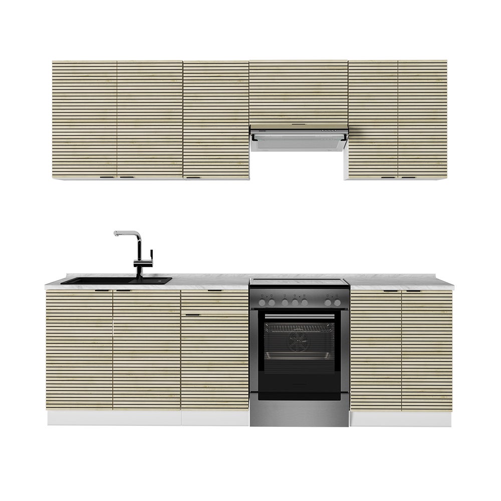 Vicco Aneks kuchenny Fame-Line, Panel dębowy/biały, 240 cm , BP Marmur