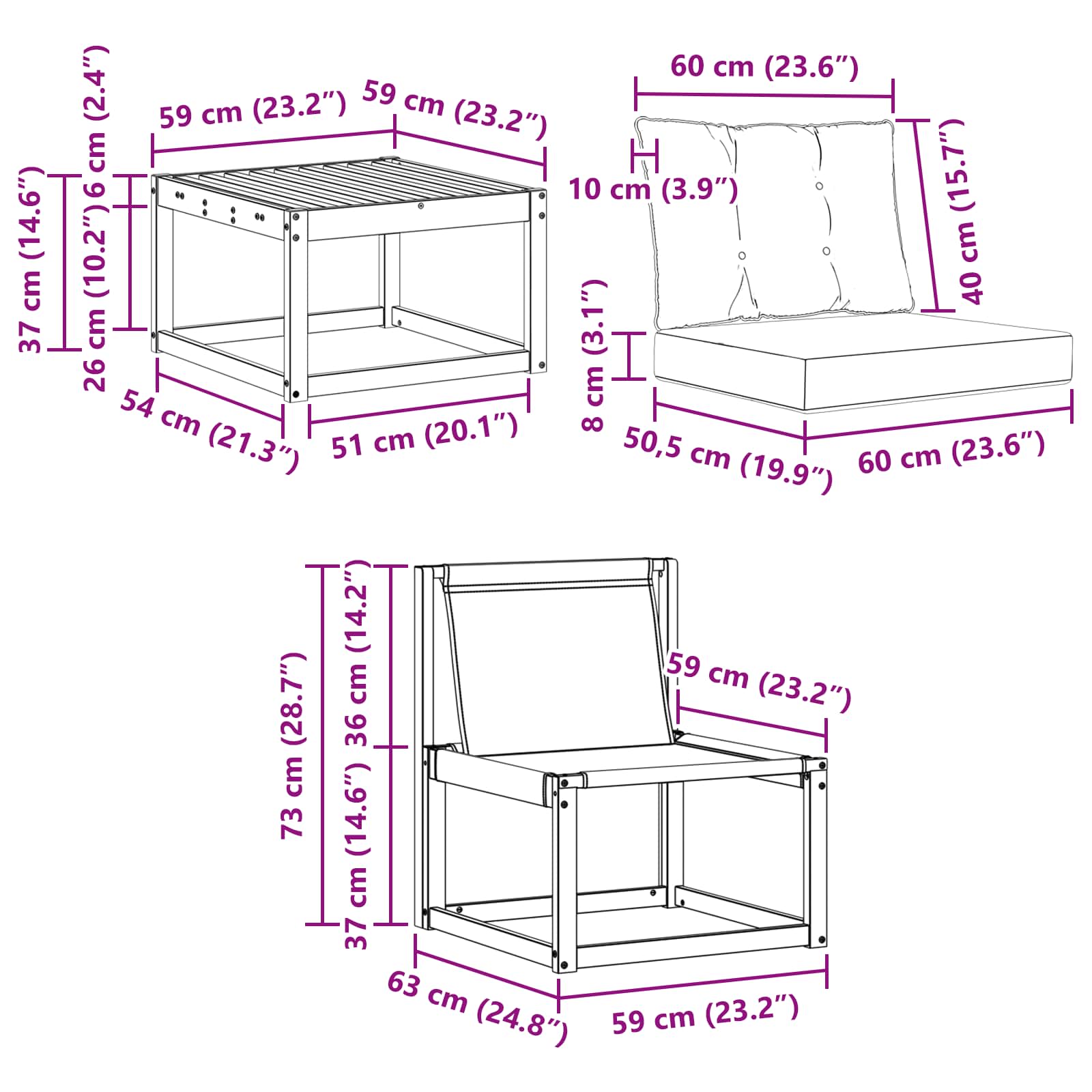 Ensemble de canapés d'extérieur, 7 pièces, naturel et beige, pour la terrasse - 9