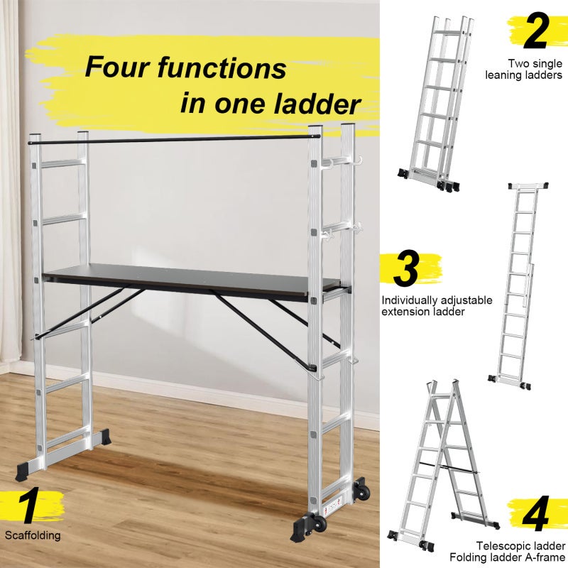 Echafaudage pliant ,Hauteur de travail maximale de 2.76m, argent - 3
