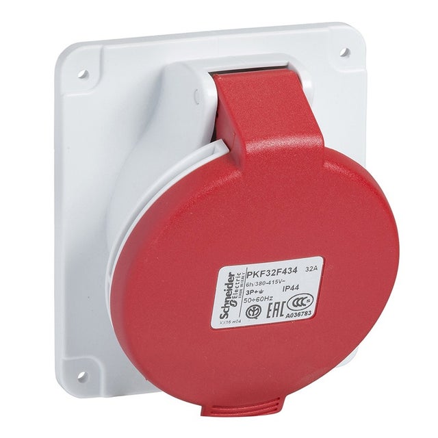 Socle de prise industrielle PratiKa Schneider Electric - 32A - 5P - 380V CA - IP44 - A vis