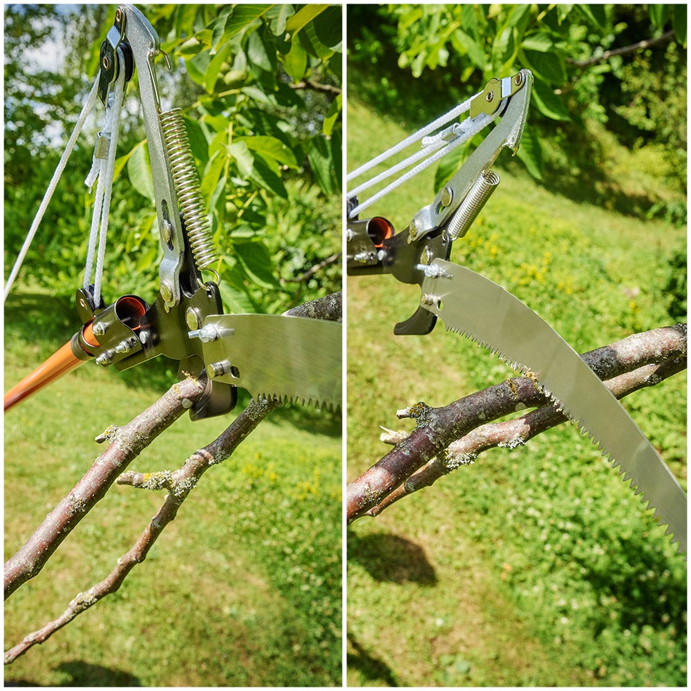 DEUBA® Scie télescopique 2en1 hauteur de travail max. 4m corde tirage sécateur coupe-branches arbre scie à élaguer jardinage outil - 3
