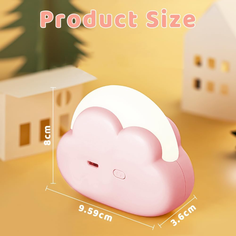 Lampka nocna w kształcie chmurki, lampka nocna dla dzieci, przenośna, ładowana przez USB, światło żółte i białe (różowe). - 5