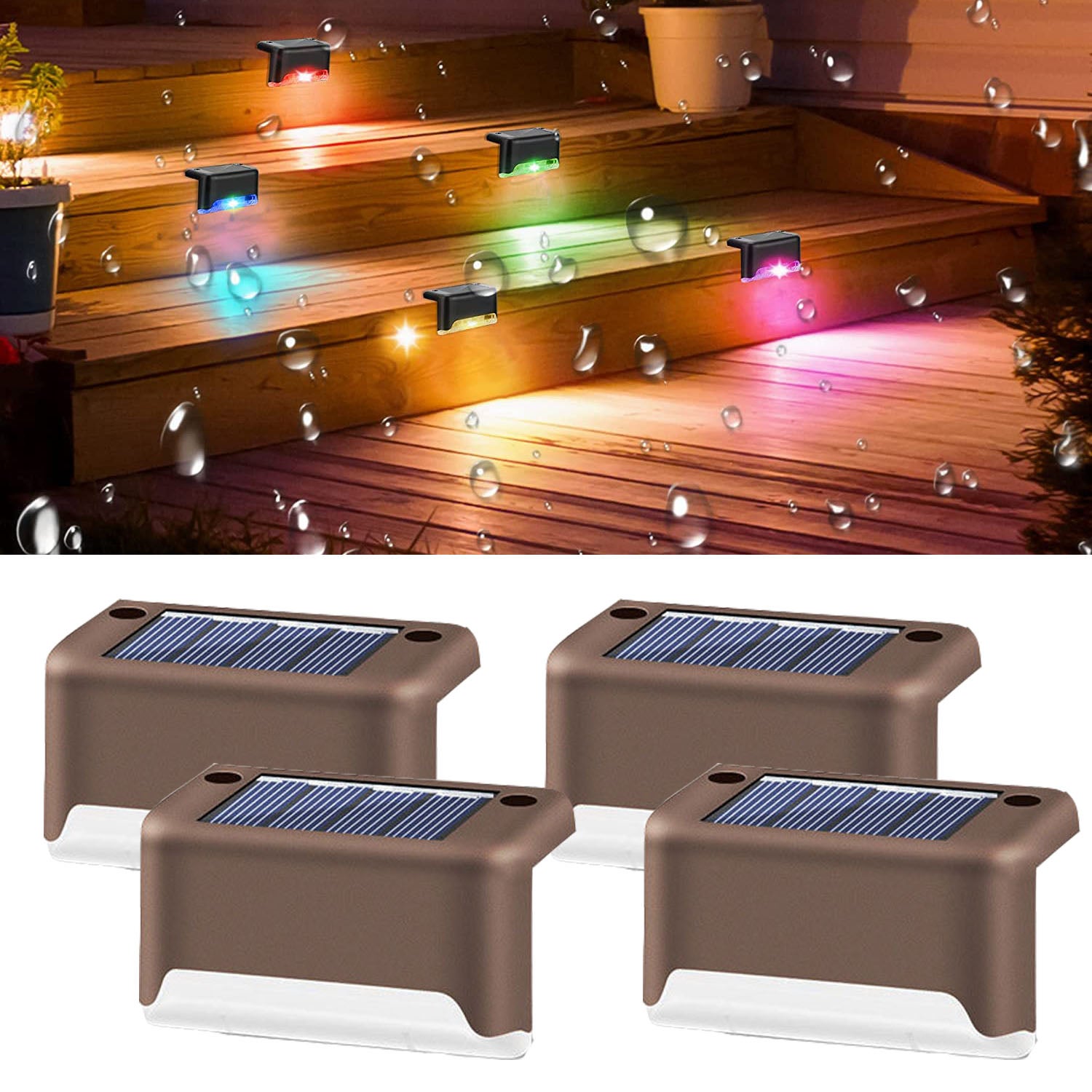 Wodoodporna lampka schodowa w kolorze 4 sztuki, boczna lampka basenowa solarna, zewnętrzna lampa LED do schodów, stopni, tarasów