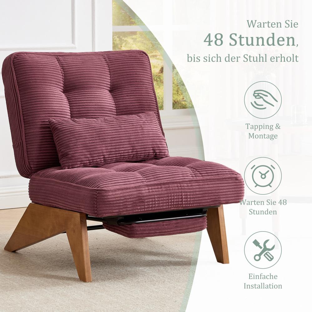 Fauteuil relax moderne en velours côtelé réglable avec repose-pieds, coussin lombaire et pieds en bois massif - 3