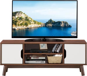 Mobile TV COSTWAY Per Schermi Fino A 55'' - Legno Noce/Bianco, 120x39x47cm, Con Ripiani E Ante - Foto 11