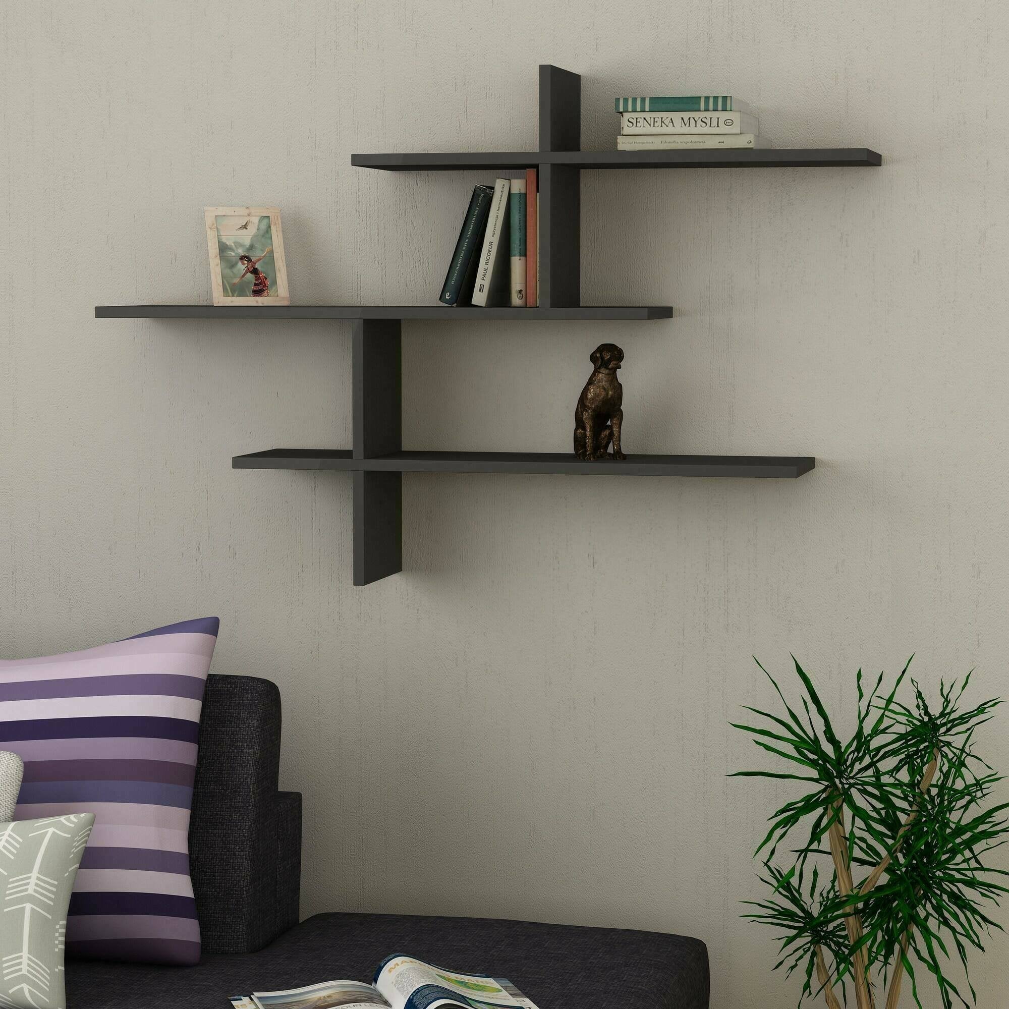 Étagère Murale Flottante Noire MILUKA 70cm - Parfaite Pour Cadres, Décoration Salon & Bureau