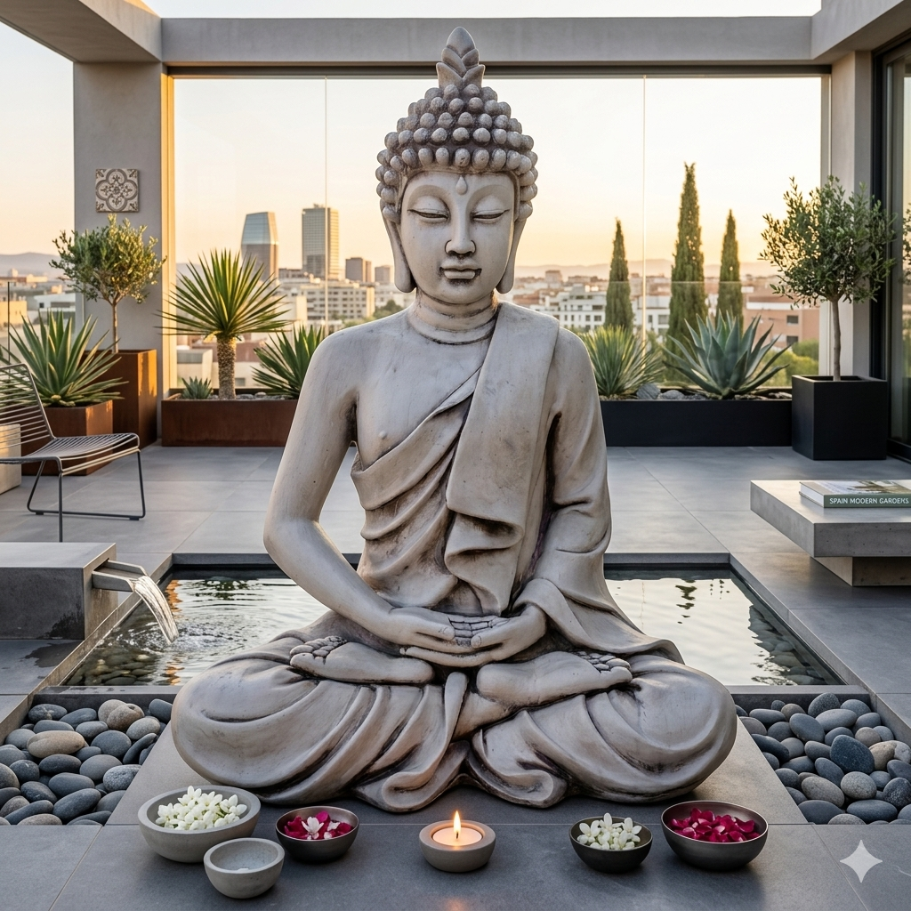 Figure de jardin en béton Bouddha Pierre d’amour 73 cm. - 4