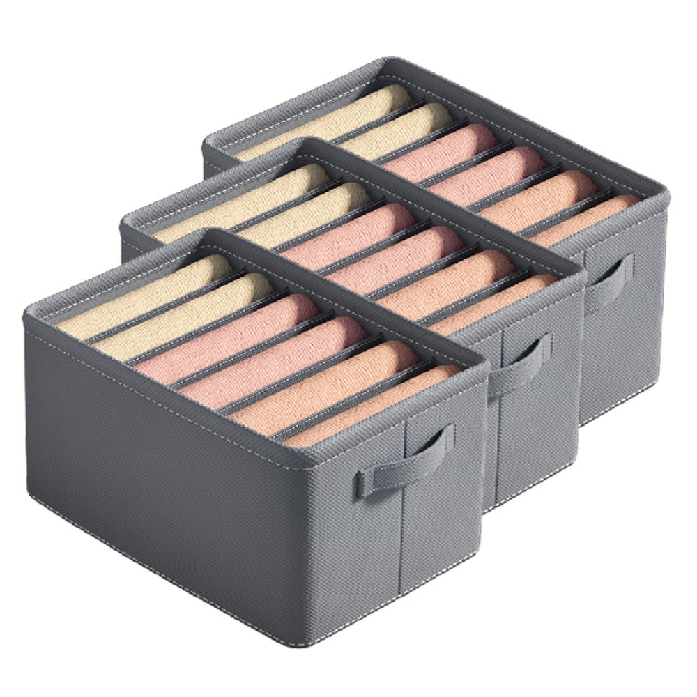 Scatole Organizzatrici In Tessuto Pieghevoli - 3 Pezzi, Grigio, 47x28x21 Cm