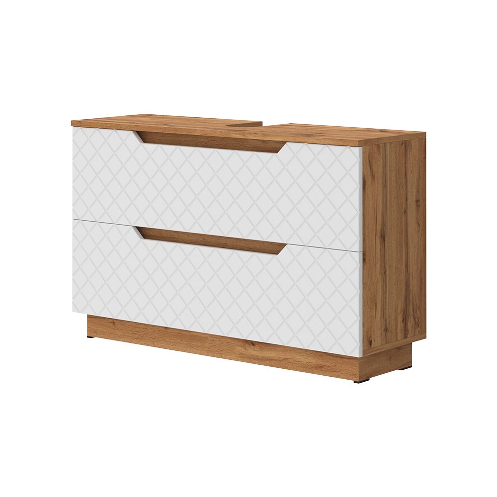 Vicco Szafka na wannę Lotta, Dąb/biały ze strukturą płytek, 99.4 x 62.5 cm z 2 szufladami