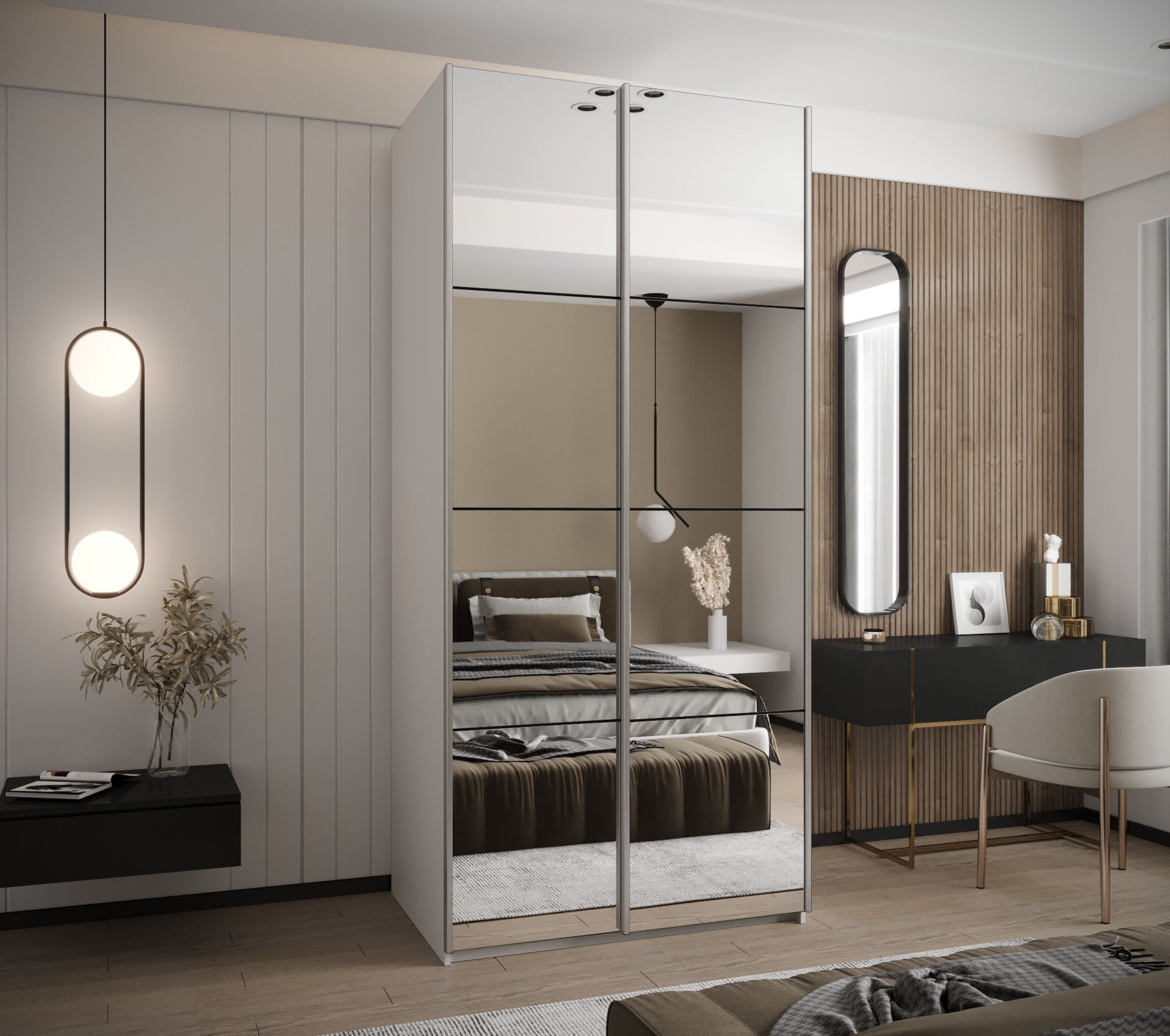 Szafa przesuwna wysoka Lux 2 110 x 64 x 245,5 cm biały + czarny + u. srebrny - Abiks Meble - 2