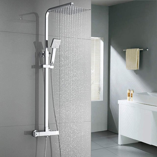 Colonne de Douche Thermostatique Ensemble Douche Avec Tête de Douche de 10 Pouces Système Douche en Laiton Hauteur Réglable pour Salle de Bain