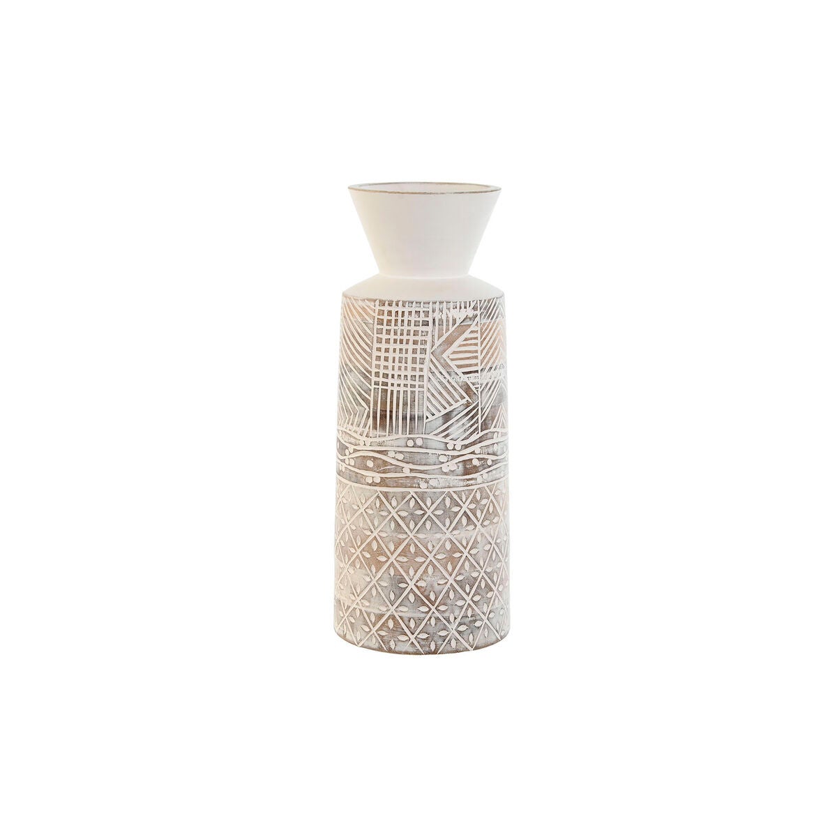 Jarrón home esprit blanco natural madera de mango colonial 15 x 15 x 22,5 cm