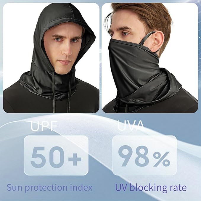 Cagoule rafraîchissante, protection solaire UV, masque intégral respirant, couvre-visage, pour hommes et femmes, cyclisme, moto, pêche (noir), noir, L - 5