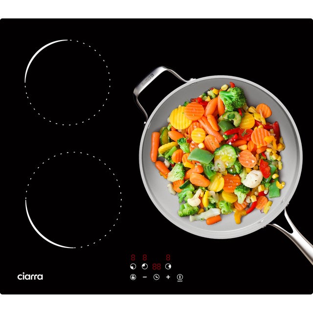 CIARRA Piano cottura induzione 3 fuochi 59 cm con indicazione calore e timer 99 min Nero CD3BIH-C
